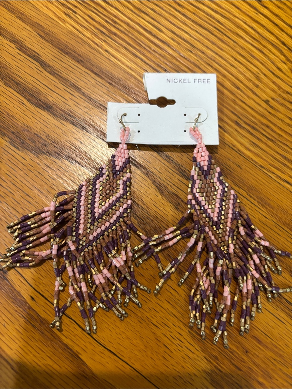Beaded Fringe Drop Earrings - Pink & Purple